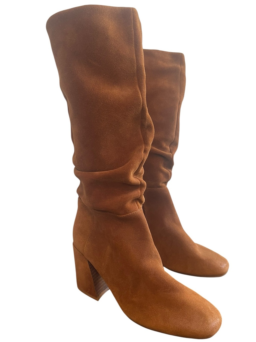 Gentle Souls Iman Cognac Suede Slouch Mid Calf Boots Block Heel Boho Size 9.5